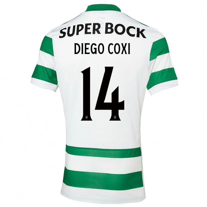 Danxen Criança Camisola Diego Coxi #14 Verde Branco Principal 2025/26 Camisa