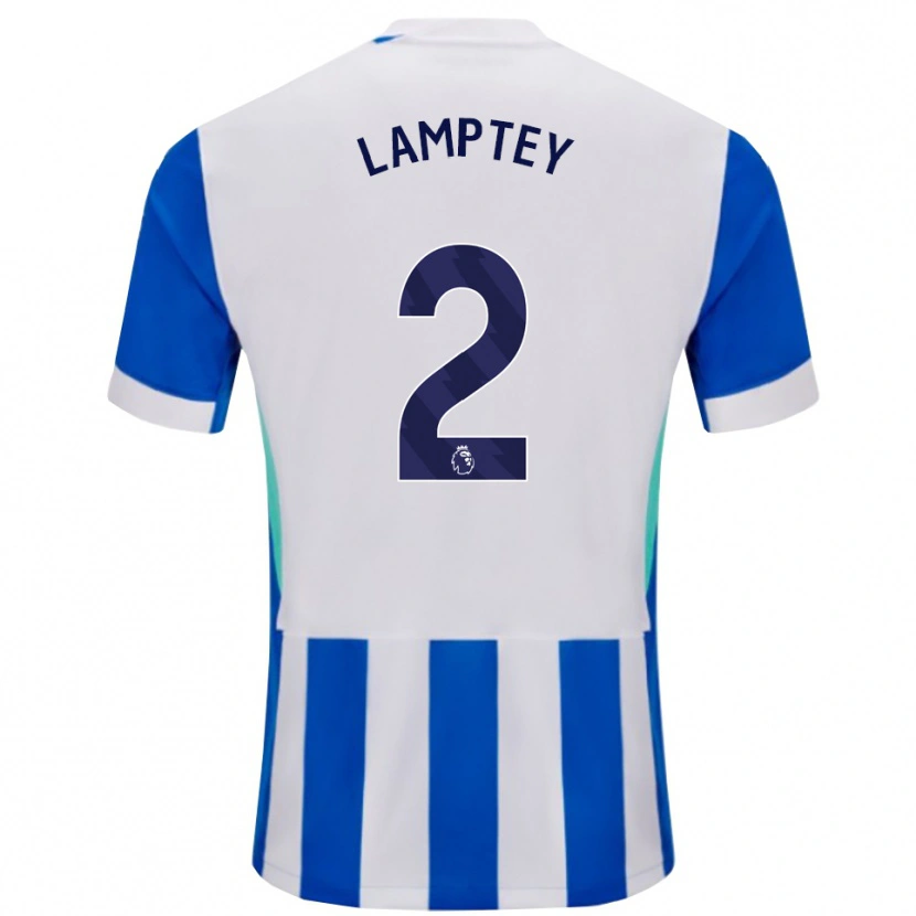 Danxen Criança Camisola Tariq Lamptey #2 Azul Branco Principal 2025/26 Camisa