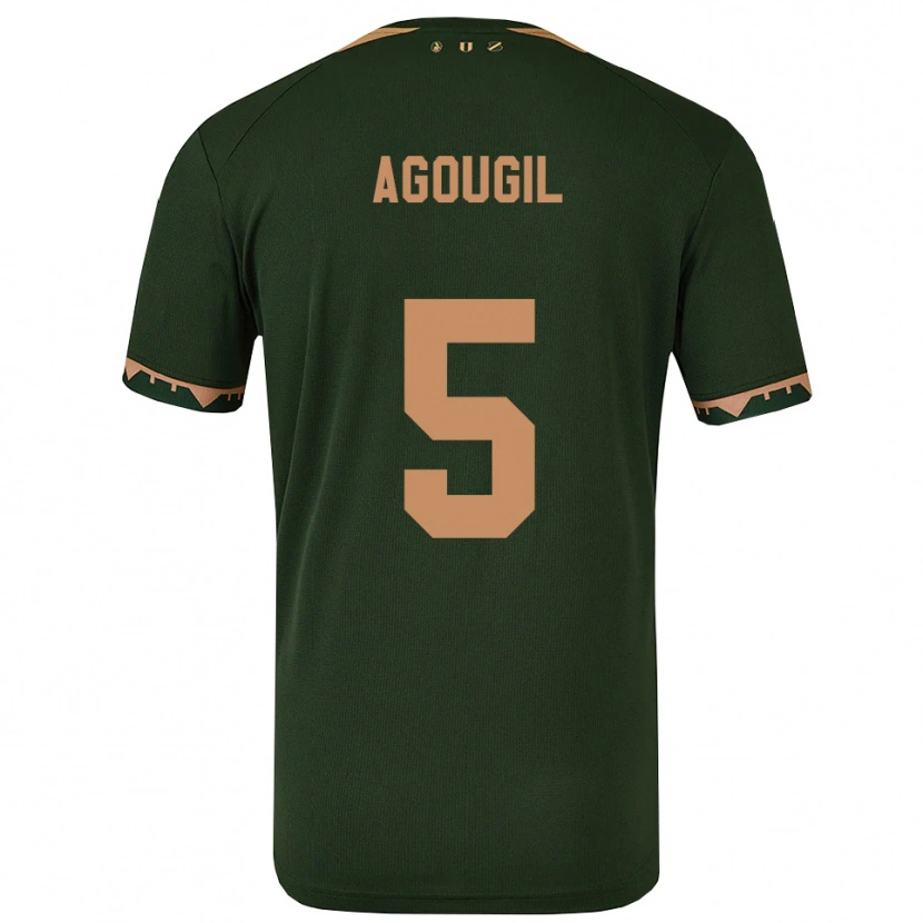 Danxen Criança Camisola Oualid Agougil #5 Verde Dourado Alternativa 2025/26 Camisa