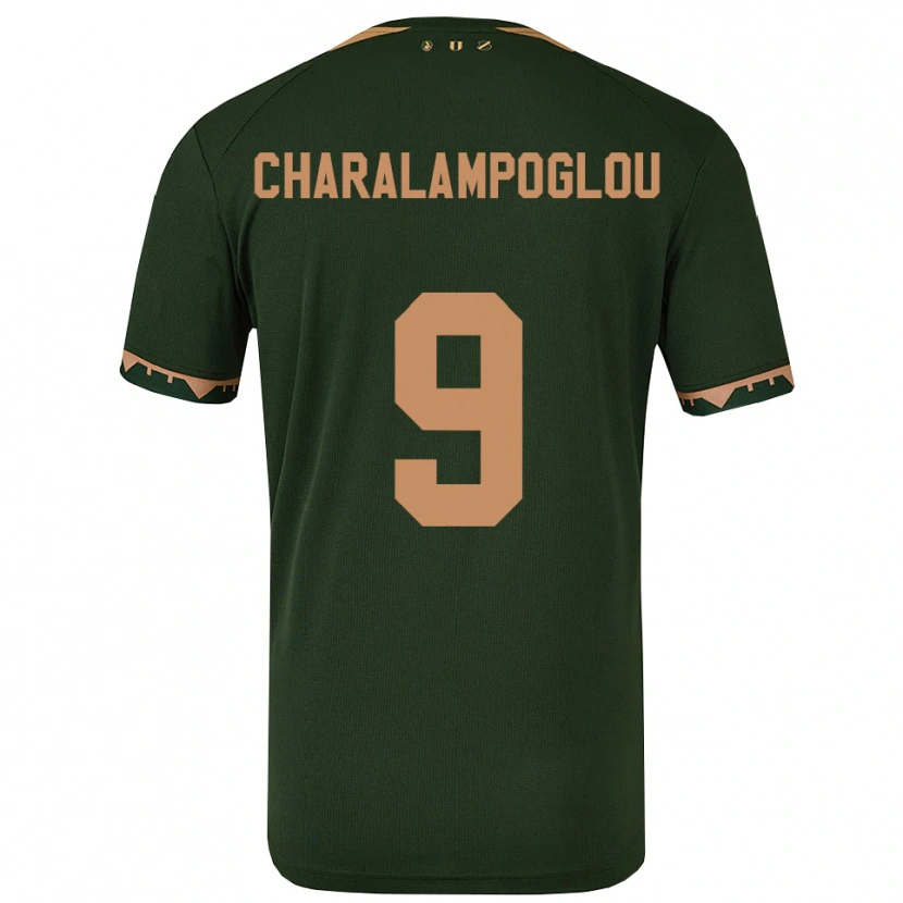 Danxen Criança Camisola Georgios Charalampoglou #9 Verde Dourado Alternativa 2025/26 Camisa