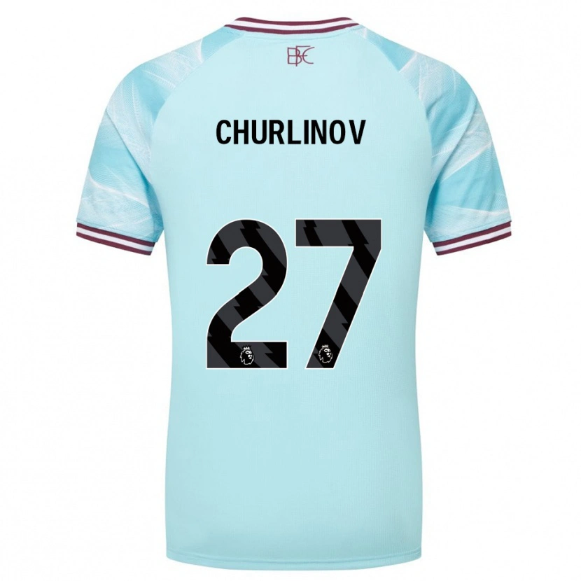 Danxen Criança Camisola Darko Churlinov #27 Azul Celeste Borgonha Alternativa 2025/26 Camisa