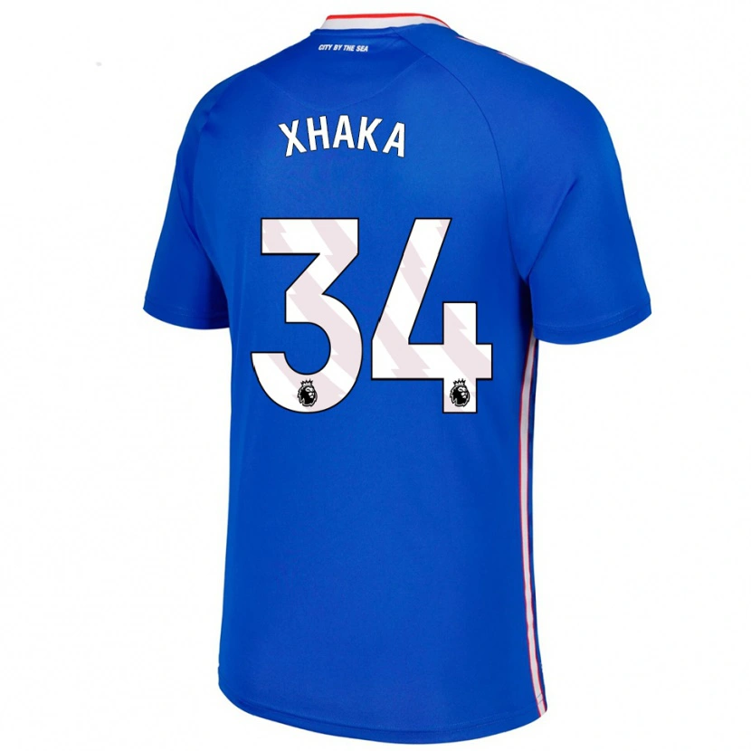 Danxen Criança Camisola Granit Xhaka #34 Azul Branco Alternativa 2025/26 Camisa