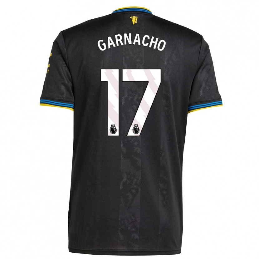 Danxen Criança Camisola Alejandro Garnacho #17 Preto Amarelo Azul Terceiro 2025/26 Camisa