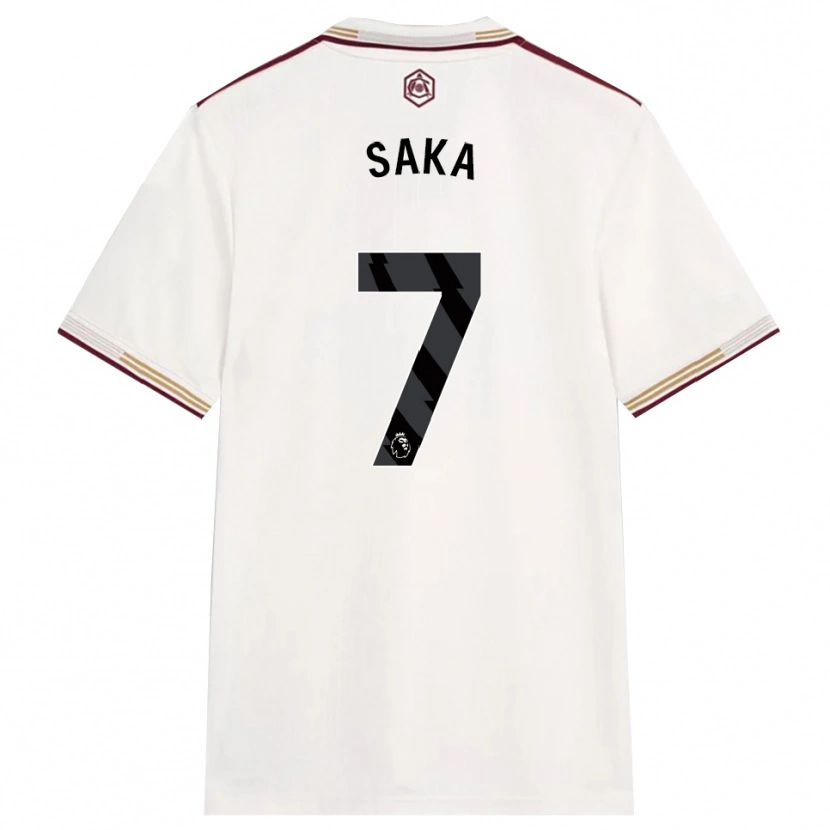 Danxen Criança Camisola Bukayo Saka #7 Branco Sujo Borgonha Terceiro 2025/26 Camisa