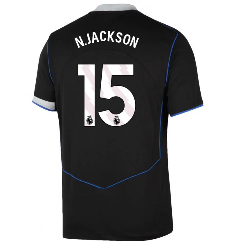 Danxen Criança Camisola Nicolas Jackson #15 Preto Azul Prata Terceiro 2025/26 Camisa