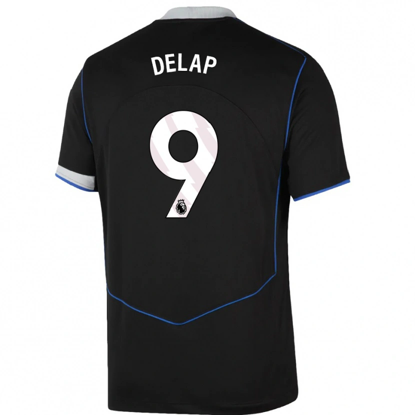 Danxen Criança Camisola Liam Delap #9 Preto Azul Prata Terceiro 2025/26 Camisa