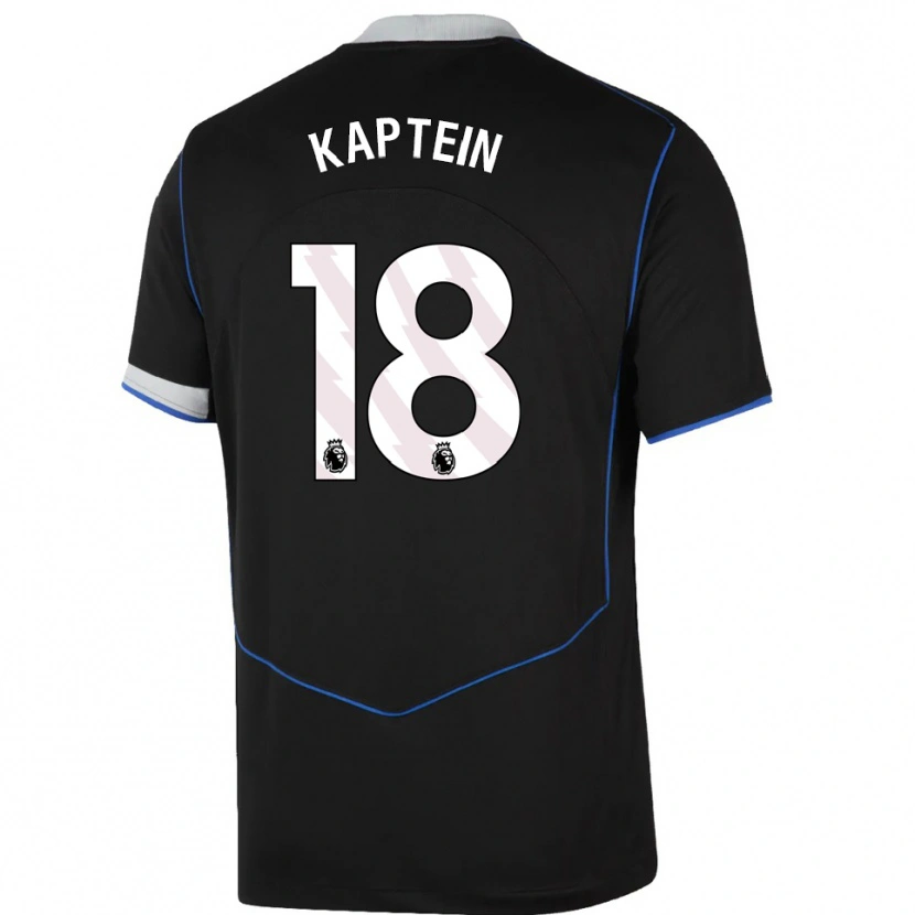 Danxen Criança Camisola Wieke Kaptein #18 Preto Azul Prata Terceiro 2025/26 Camisa