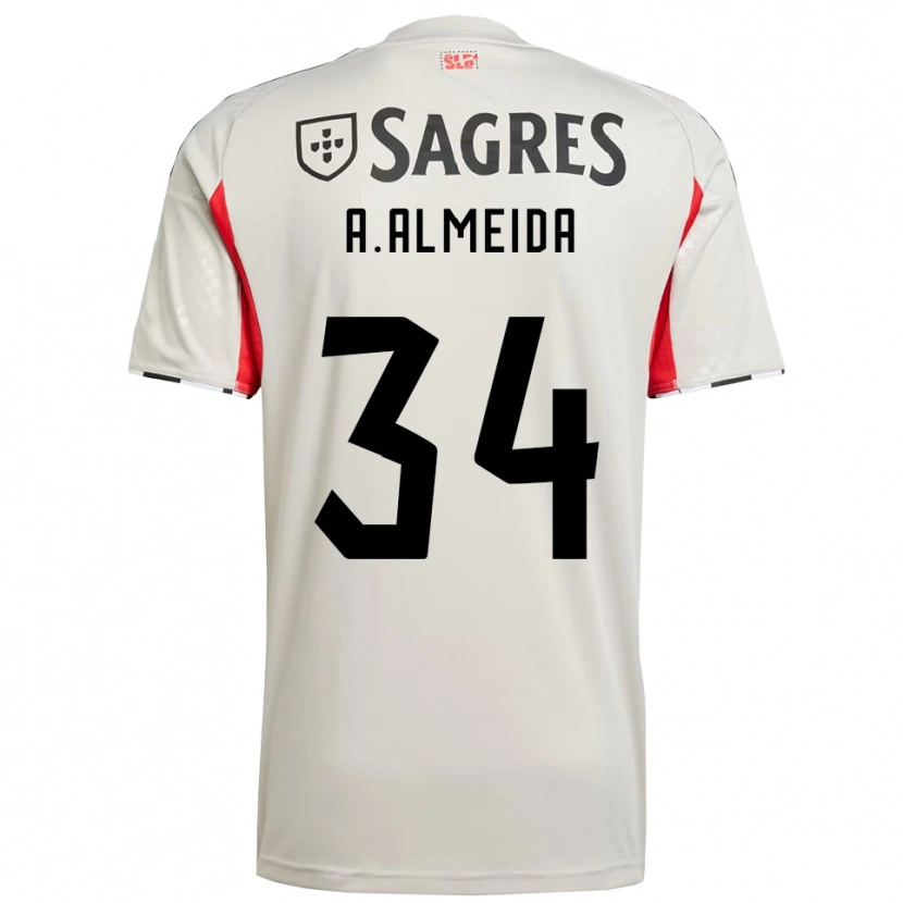 Danxen Homem Camisola Andre Almeida #34 Branco Sujo Vermelho Alternativa 2025/26 Camisa