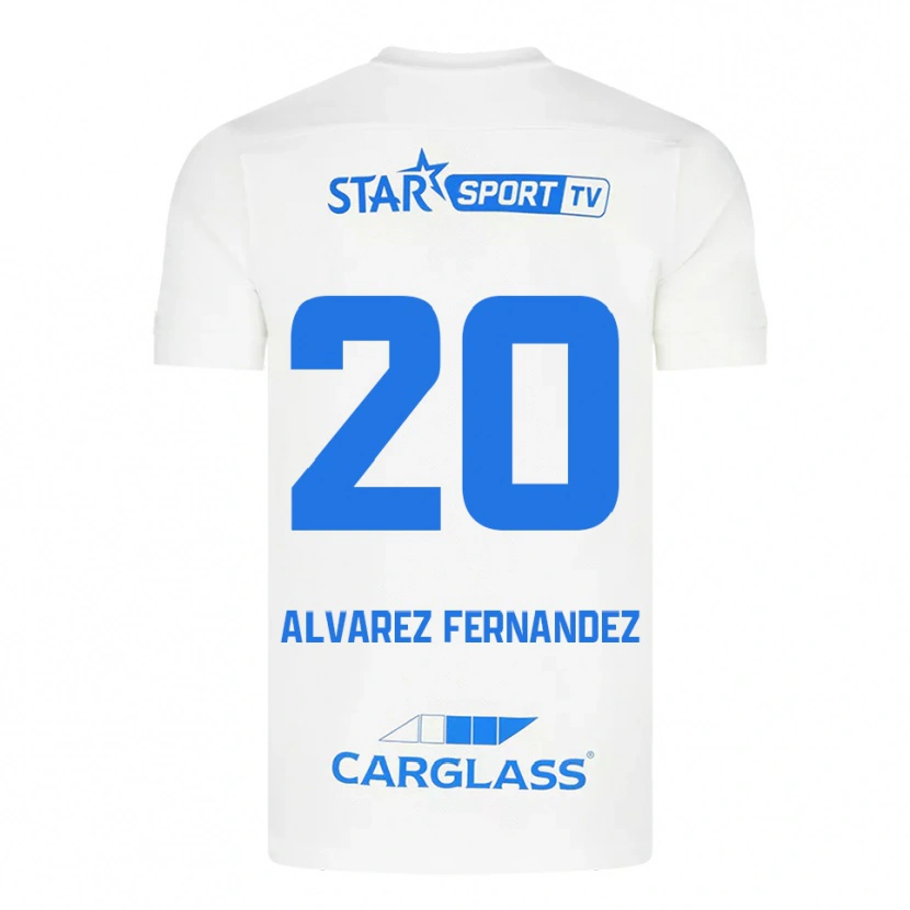 Danxen Homem Camisola Loïc Alvarez Fernandez #20 Branco Azul Alternativa 2025/26 Camisa