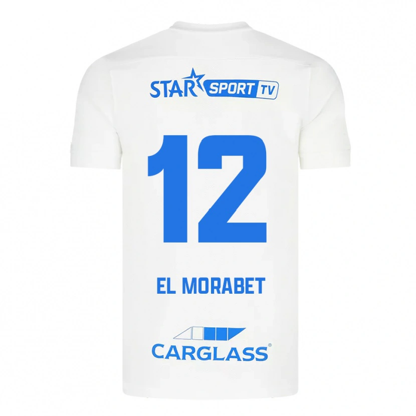 Danxen Homem Camisola Sami El Morabet #12 Branco Azul Alternativa 2025/26 Camisa