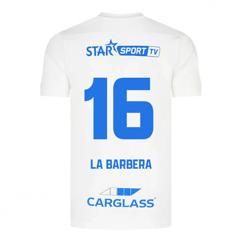 Danxen Homem Camisola Yonni La Barbera #16 Branco Azul Alternativa 2025/26 Camisa