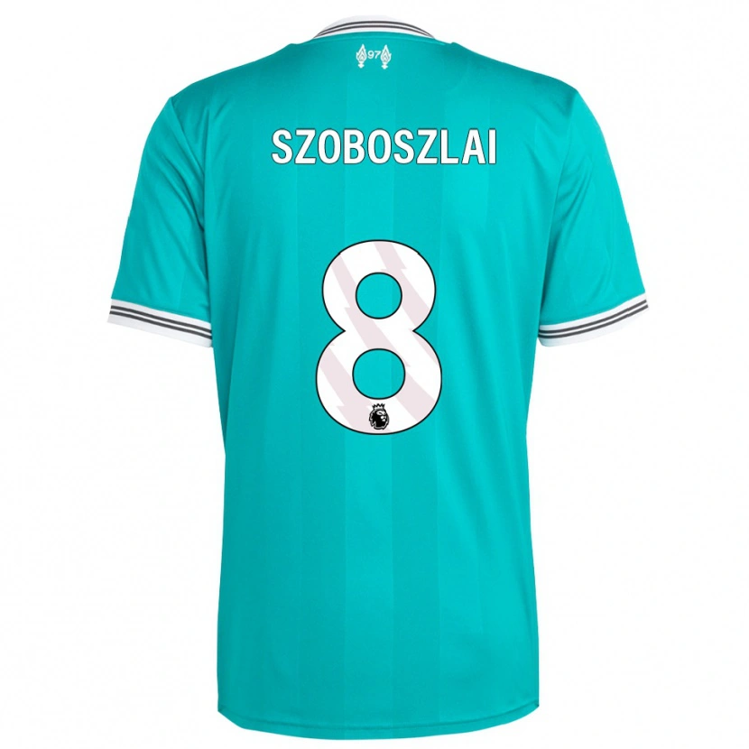 Danxen Homem Camisola Dominik Szoboszlai #8 Verde Branco Terceiro 2025/26 Camisa