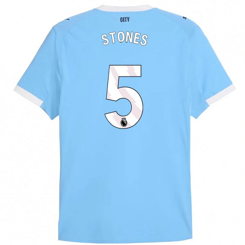 Danxen Mulher Camisola John Stones #5 Azul Celeste Branco Principal 2025/26 Camisa