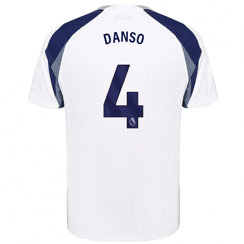 Danxen Mulher Camisola Kevin Danso #4 Branco Marinho Principal 2025/26 Camisa