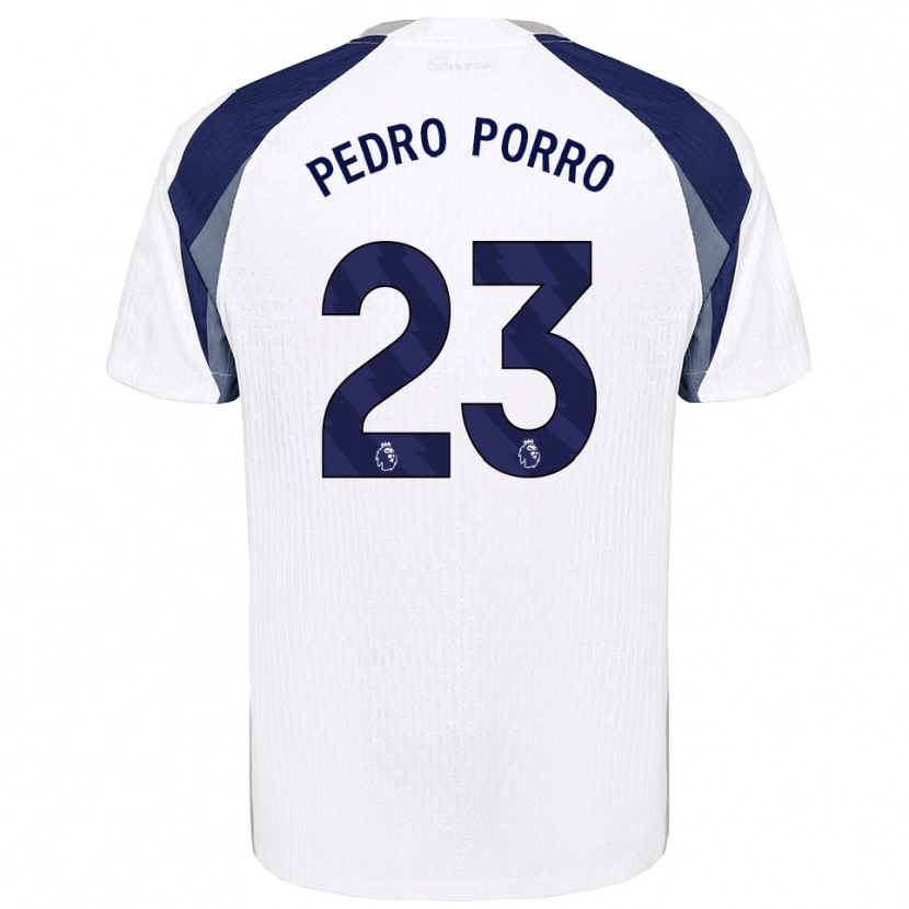 Danxen Mulher Camisola Pedro Porro #23 Branco Marinho Principal 2025/26 Camisa