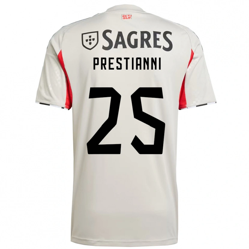Danxen Mulher Camisola Gianluca Prestianni #25 Branco Sujo Vermelho Alternativa 2025/26 Camisa