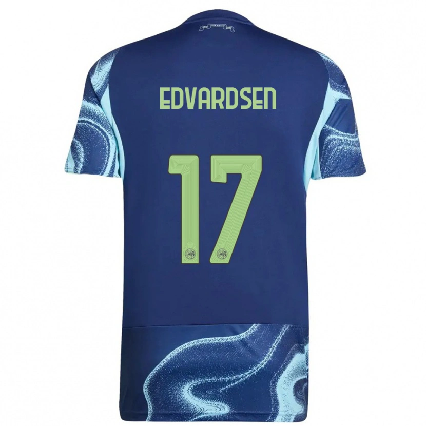 Danxen Mulher Camisola Oliver Edvardsen #17 Marinho Azul Celeste Alternativa 2025/26 Camisa