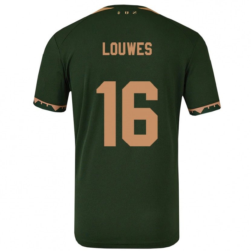 Danxen Mulher Camisola Puck Louwes #16 Verde Dourado Alternativa 2025/26 Camisa