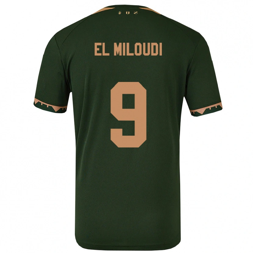 Danxen Mulher Camisola Rayan El Miloudi #9 Verde Dourado Alternativa 2025/26 Camisa