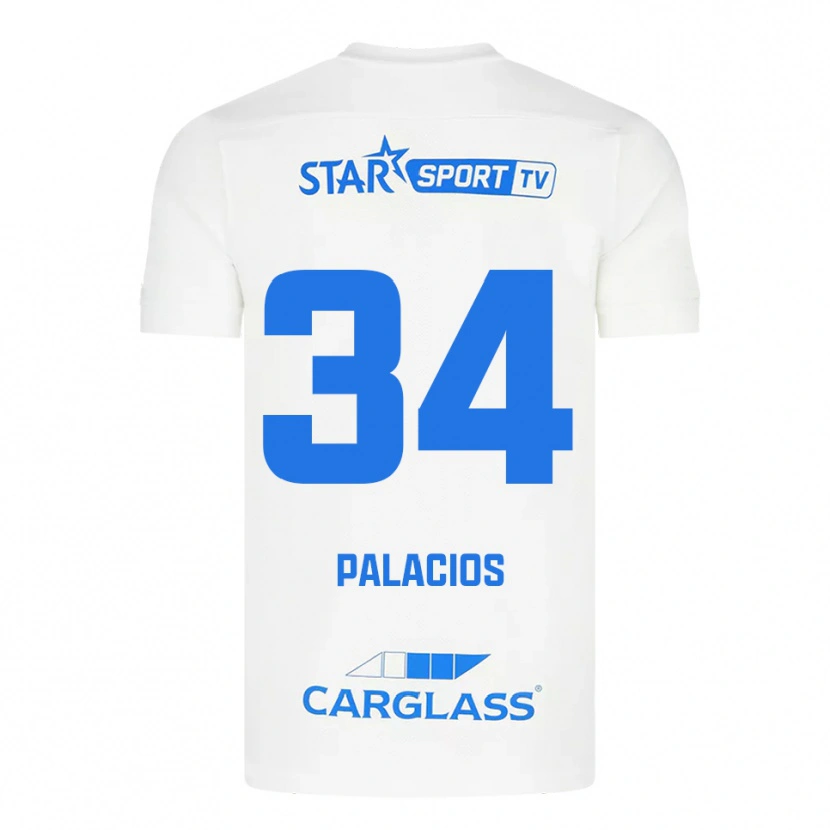 Danxen Mulher Camisola Adrián Palacios #34 Branco Azul Alternativa 2025/26 Camisa
