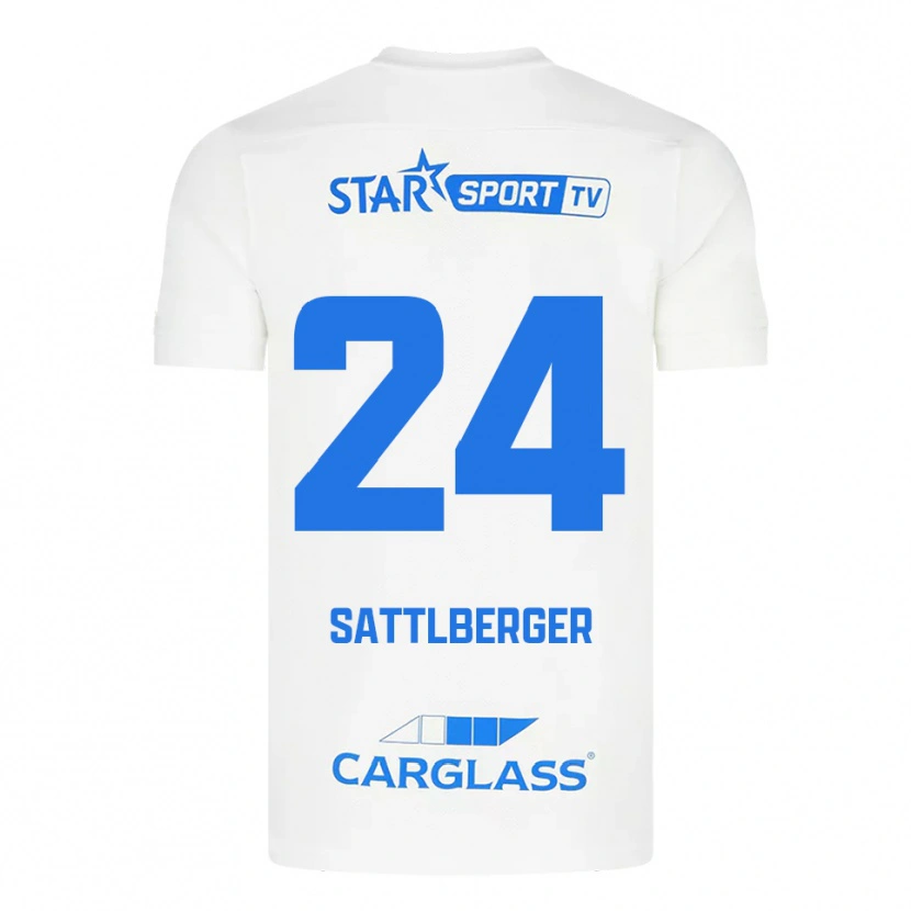 Danxen Mulher Camisola Nikolas Sattlberger #24 Branco Azul Alternativa 2025/26 Camisa