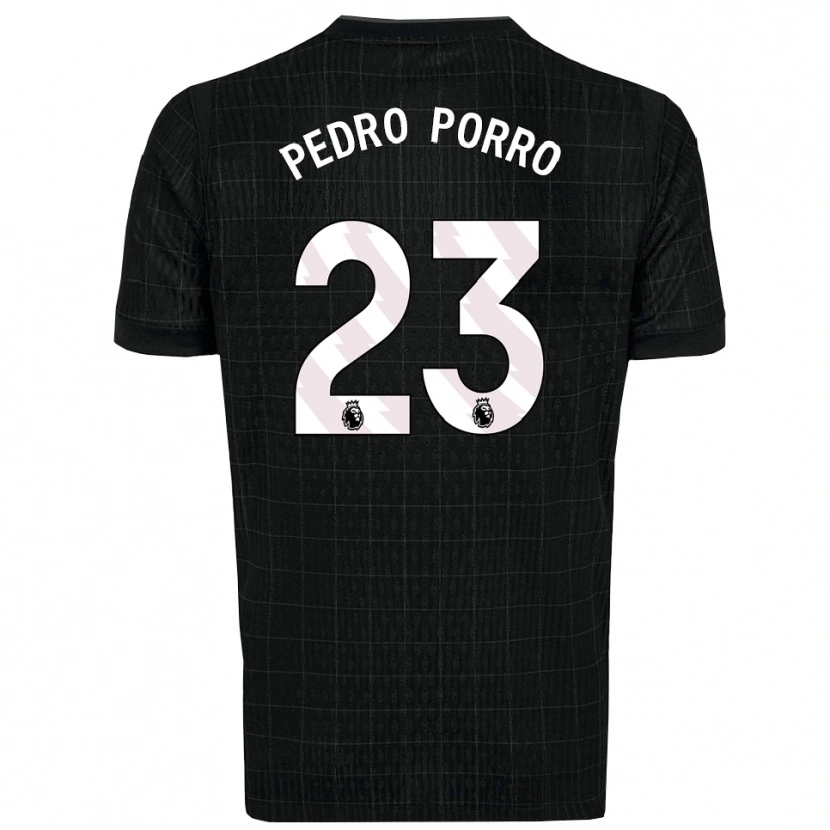 Danxen Mulher Camisola Pedro Porro #23 Preto Cinza Alternativa 2025/26 Camisa