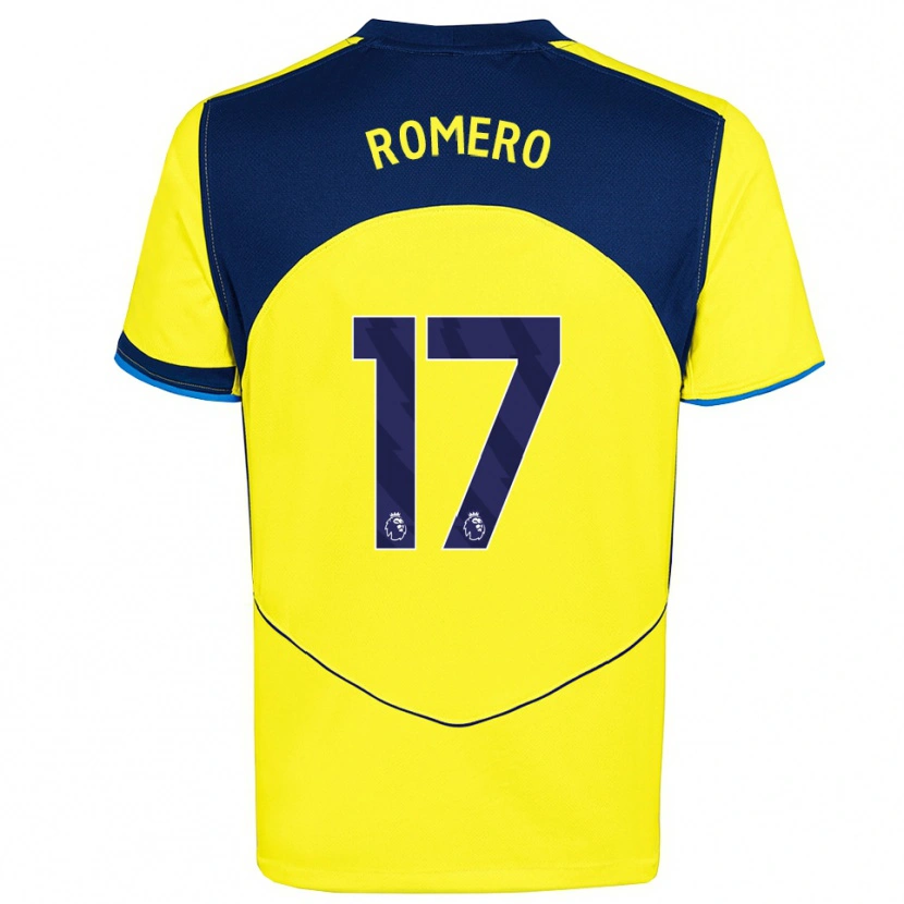 Danxen Mulher Camisola Cristian Romero #17 Amarelo Marinho Terceiro 2025/26 Camisa