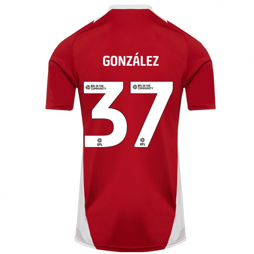 Danxen Criança Camisola Dani González #37 Vermelho Branco Dourado Principal 2025/26 Camisa