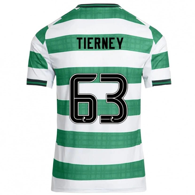 Danxen Criança Camisola Kieran Tierney #63 Verde Branco Principal 2025/26 Camisa