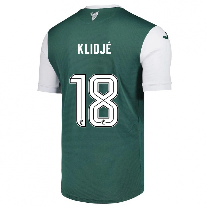 Danxen Criança Camisola Thibault Klidjé #18 Verde Branco Principal 2025/26 Camisa