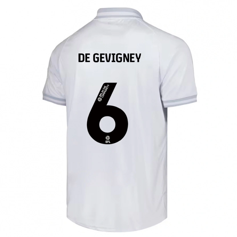 Danxen Criança Camisola Maël De Gevigney #6 Branco Cinza Preto Alternativa 2025/26 Camisa