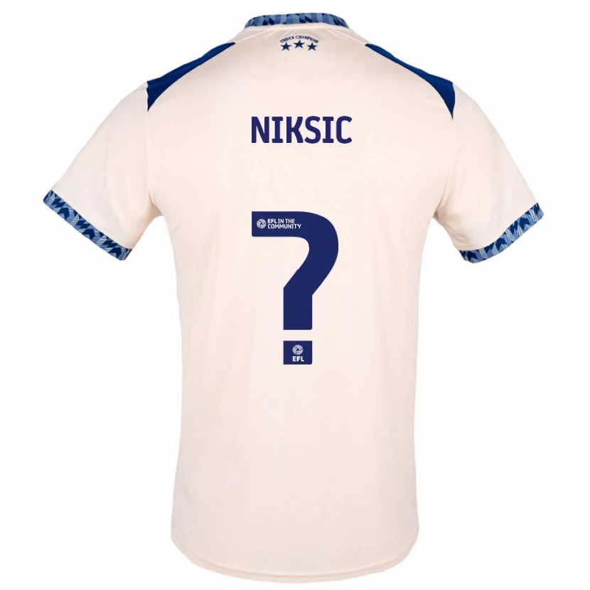 Danxen Criança Camisola Hasan Niksic #0 Branco Sujo Azul Marinho Alternativa 2025/26 Camisa