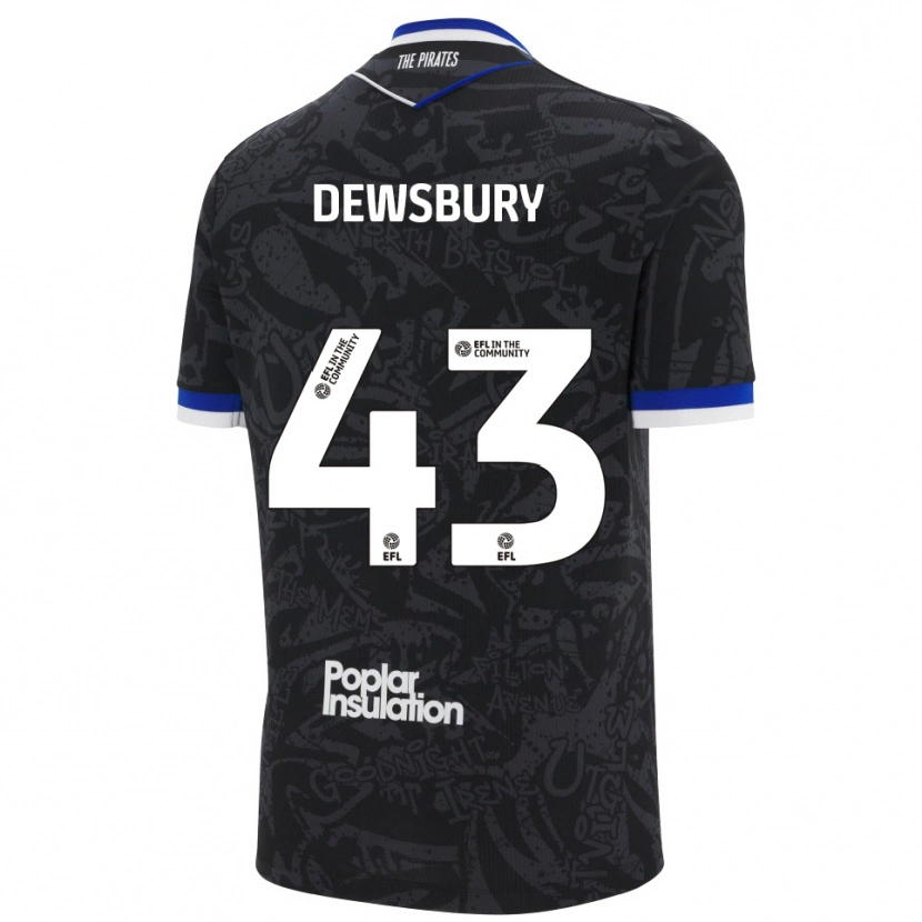 Danxen Criança Camisola Ollie Dewsbury #43 Preto Branco Alternativa 2025/26 Camisa