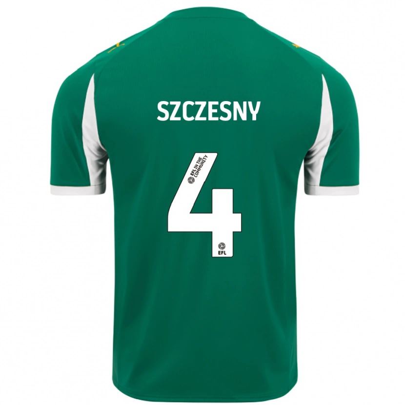 Danxen Criança Camisola Nikos Szczesny #4 Verde Branco Alternativa 2025/26 Camisa