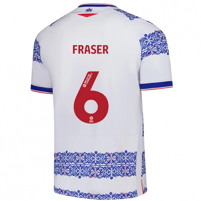 Danxen Mulher Camisola Liam Fraser #6 Branco Azul Principal 2025/26 Camisa