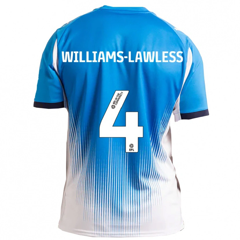 Danxen Mulher Camisola John Williams-Lawless #4 Azul Branco Principal 2025/26 Camisa