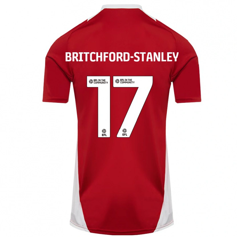 Danxen Mulher Camisola Conor Britchford-Stanley #17 Vermelho Branco Dourado Principal 2025/26 Camisa