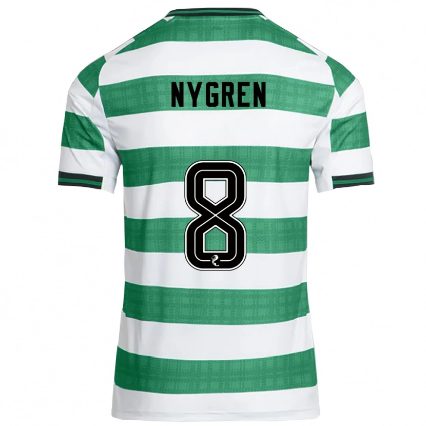 Danxen Mulher Camisola Benjamin Nygren #8 Verde Branco Principal 2025/26 Camisa