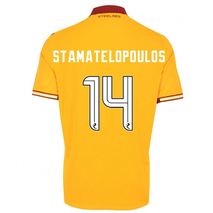 Danxen Mulher Camisola Apostolos Stamatelopoulos #14 Amarelo Vinho Principal 2025/26 Camisa
