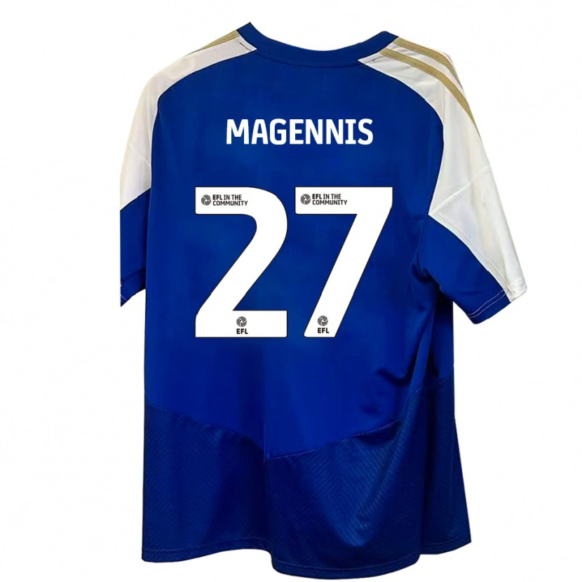 Danxen Mulher Camisola Josh Magennis #27 Azul Branco Dourado Alternativa 2025/26 Camisa