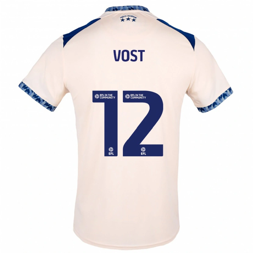 Danxen Mulher Camisola Daniel Vost #12 Branco Sujo Azul Marinho Alternativa 2025/26 Camisa
