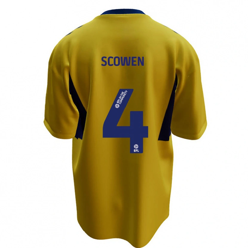 Danxen Mulher Camisola Josh Scowen #4 Amarelo Azul Alternativa 2025/26 Camisa