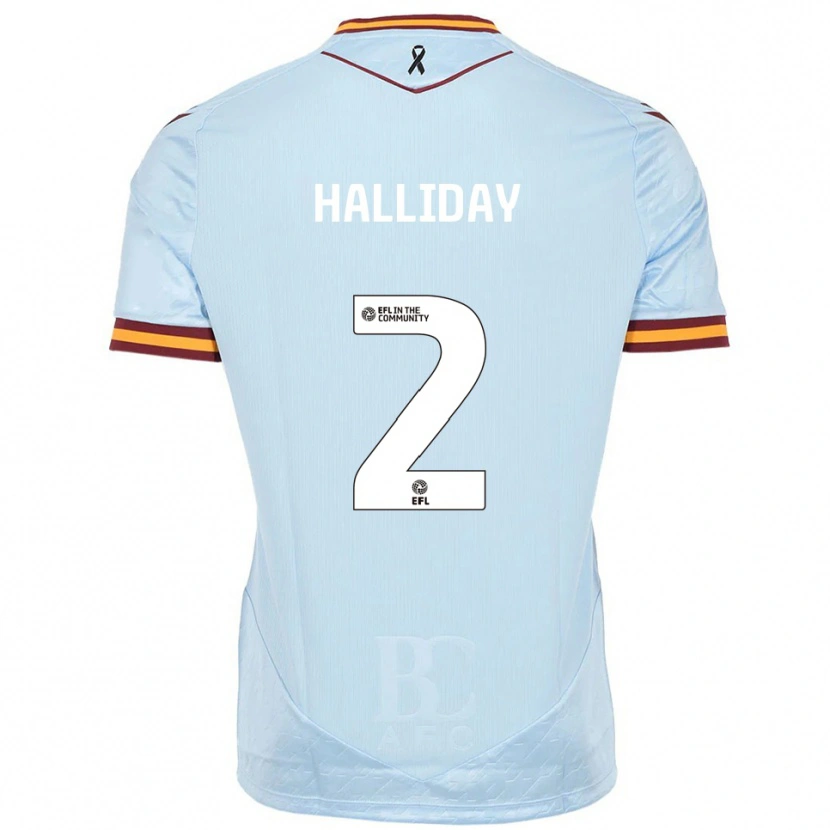 Danxen Mulher Camisola Brad Halliday #2 Azul Celeste Alternativa 2025/26 Camisa
