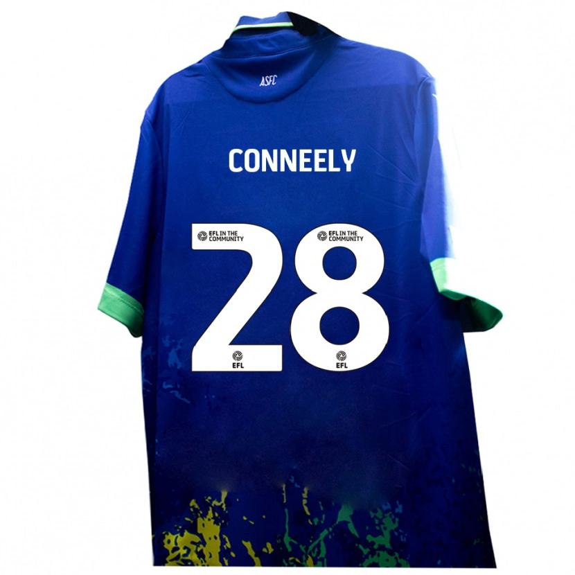 Danxen Mulher Camisola Seamus Conneely #28 Azul Amarelo Alternativa 2025/26 Camisa