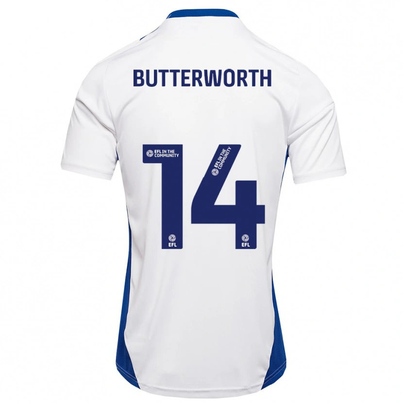 Danxen Mulher Camisola Daniel Butterworth #14 Branco Azul Alternativa 2025/26 Camisa