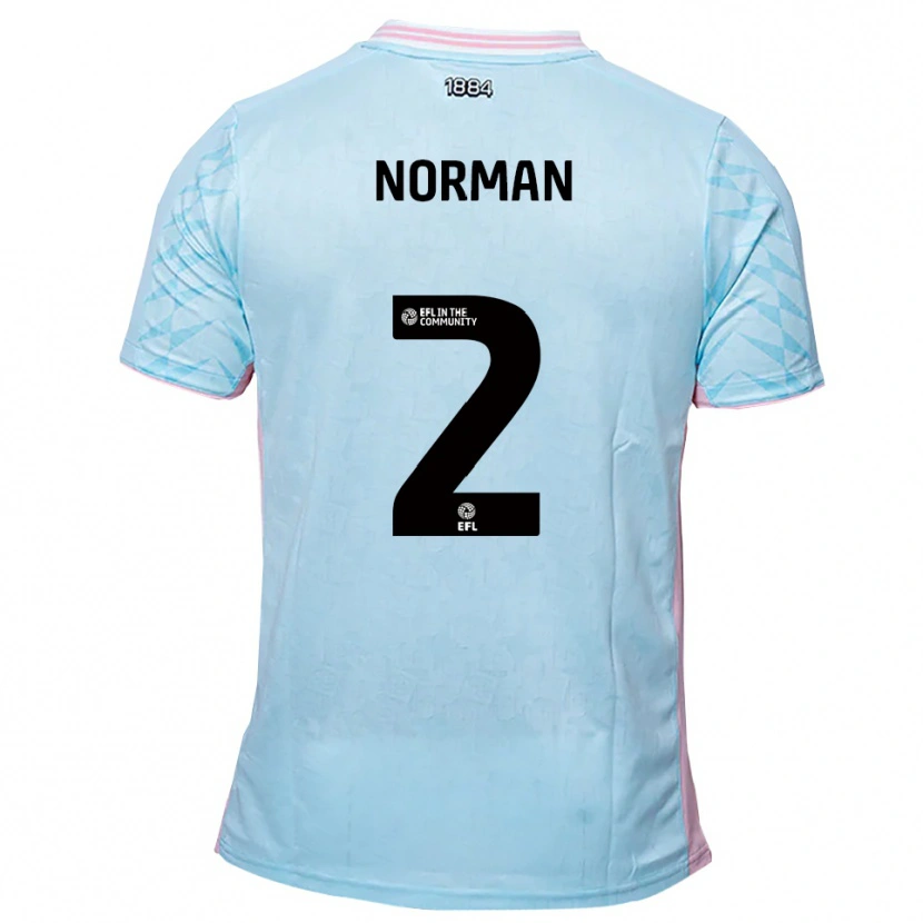 Danxen Mulher Camisola Cameron Norman #2 Azul Celeste Rosa Alternativa 2025/26 Camisa