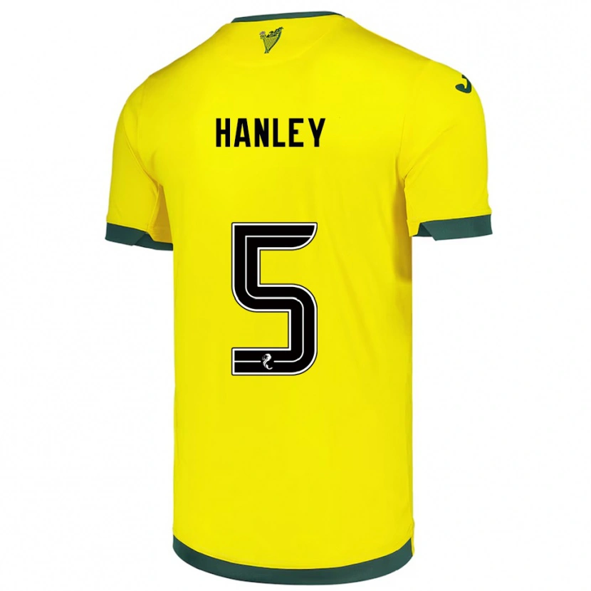 Danxen Mulher Camisola Grant Hanley #5 Amarelo Verde Alternativa 2025/26 Camisa
