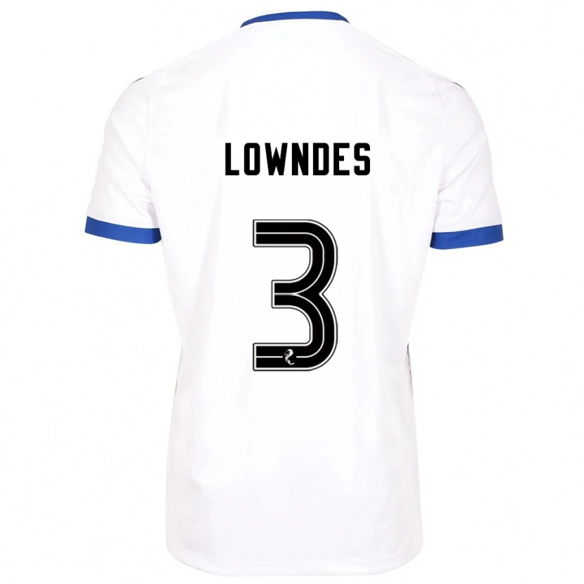 Danxen Mulher Camisola Thomas Lowndes #3 Branco Azul Alternativa 2025/26 Camisa