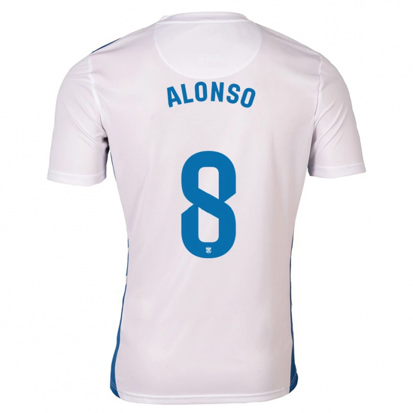 Danxen Criança Camisola Javi Alonso #8 Branco Azul Principal 2025/26 Camisa