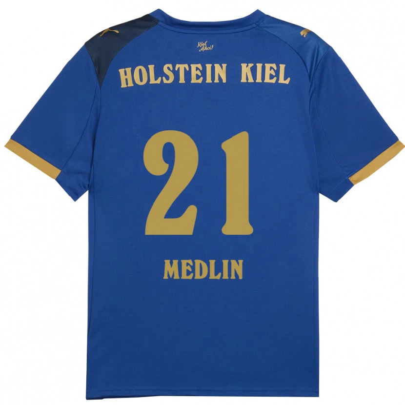 Danxen Criança Camisola Caspar Medlin #21 Azul Dourado Principal 2025/26 Camisa